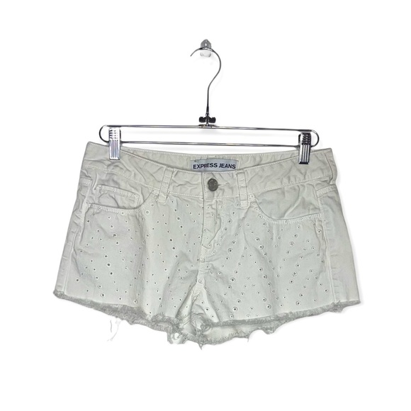 EXPRESS White Denim Shorts with Eyelet Design 6 - Picture 1 of 6